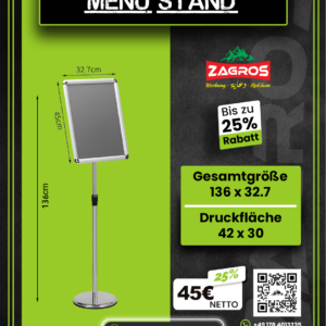 ستاند عرض قوائم طعام أنيق menu stand مقاس a3 (ارتفاع 136 سم)