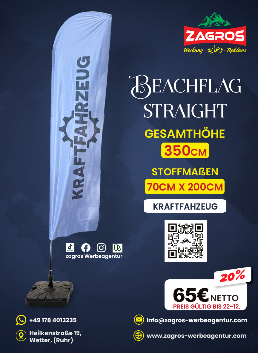علم شاطئ جاهز خدمات مركبات kraftfahrzeug (موديل ستريت straight ارتفاع 350 سم) علم شاطئ جاهز خدمات مركبات kraftfahrzeug (موديل ستريت straight ارتفاع 350 سم)