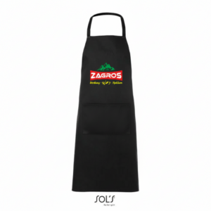 مريول مطبخ قطني طويل (sol's glasgow) مع طباعة الشعار أسود